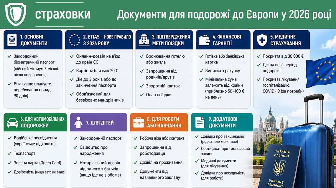 Документи для подорожі до Європи у 2026